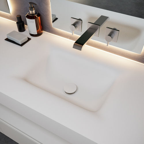 Lavabo sospeso - CORVUS SLIM - Riluxa - in Corian® / con piano integrato / su misura