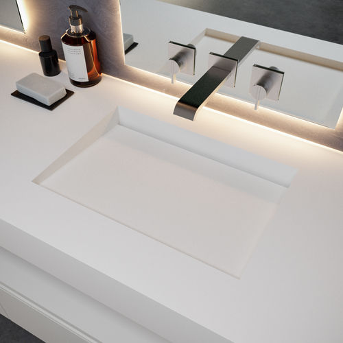 Lavabo sospeso - Sagitta - Riluxa - in Corian® / con piano integrato / su misura