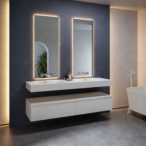 Lavabo sospeso - CORVUS SLIM - Riluxa - in Corian® / con piano integrato / su misura