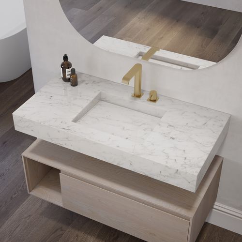 Lavabo in marmo di Carrara - SAGITTA S SLIM - Riluxa - sospeso / con piano integrato / su misura