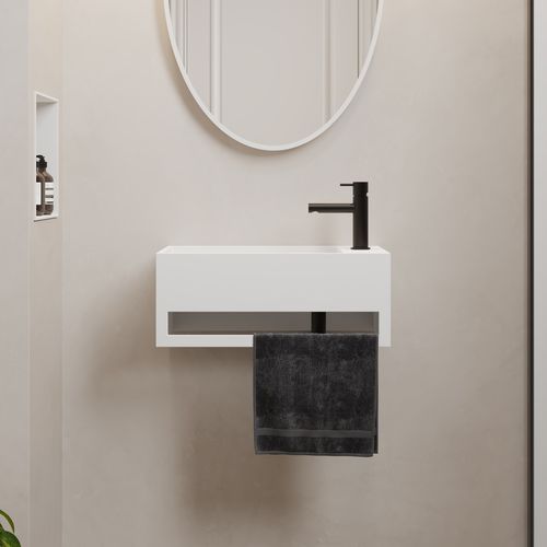Lavabo sospeso - CITY - Riluxa - in Corian® / rettangolare / 1 foro