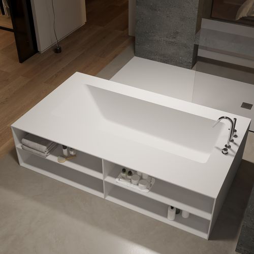 Vasca da bagno per ambiente abitativo - AQUILA 4 SHELVES - Riluxa - in Corian® / contemporanea / con vano contenitore