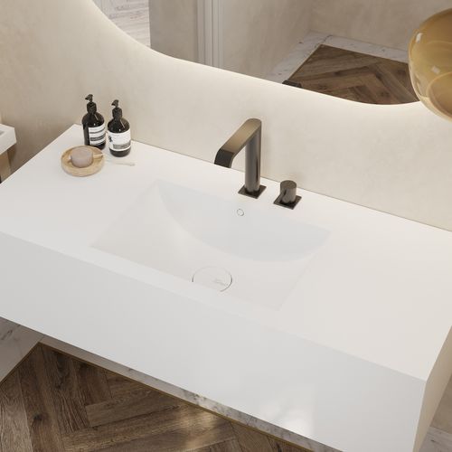 Lavabo sospeso - REFRESH DEEP - Riluxa - in Corian® / con piano integrato / su misura