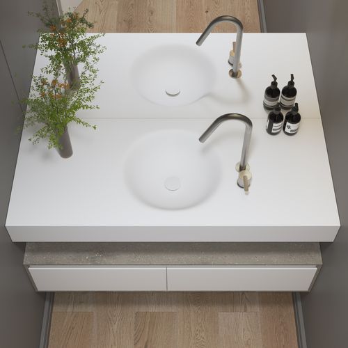 Lavabo sospeso - RIGEL SLIM - Riluxa - in Corian® / con piano integrato / su misura