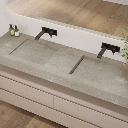 Lavabo sospeso - PERSEUS SLIM - Riluxa - in Corian® / con piano integrato / su misura