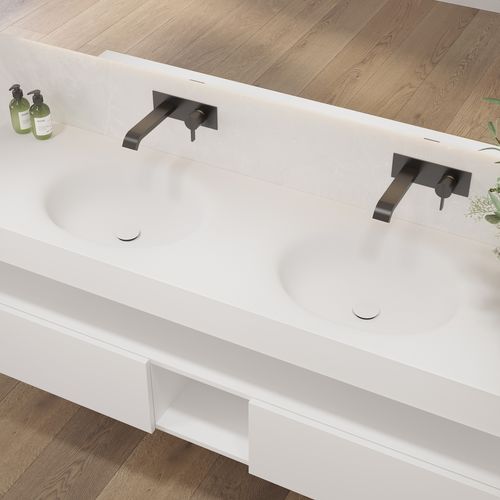 Lavabo sospeso - DELTA SLIM - Riluxa - in Corian® / con piano integrato / su misura