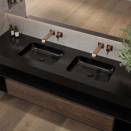 Lavabo sospeso - ORION SLIM - Riluxa - in Corian® / con piano integrato / su misura