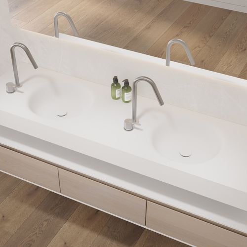 Lavabo sospeso - RIGEL SLIM - Riluxa - in Corian® / con piano integrato / su misura