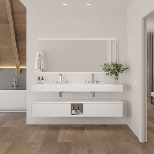 Lavabo sospeso - PEGASUS SLIM - Riluxa - in Corian® / con piano integrato / su misura