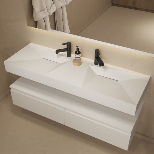 Lavabo sospeso - LINARIA DOUBLE - Riluxa - in Solid Surface / su misura / doppio