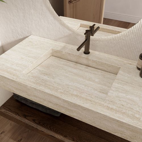 Lavabo sospeso - SAGITTA S SLIM - Riluxa - in travertino / su misura / personalizzabile