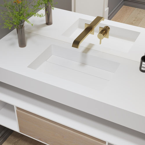 Lavabo sospeso - BIHAM - Riluxa - in Corian® / con piano integrato / su misura