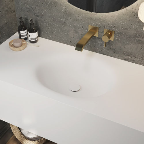 Lavabo sospeso - DELTA - Riluxa - in Corian® / con piano integrato / su misura