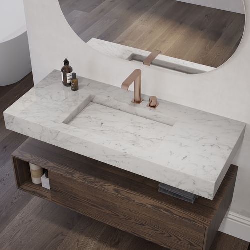 Lavabo sospeso - GLIESE S SLIM - Riluxa - in marmo di Carrara / con piano integrato / su misura