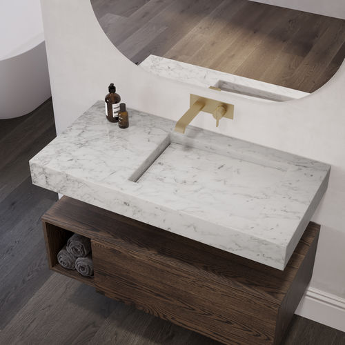 Lavabo sospeso - PERSEUS S SLIM - Riluxa - in marmo di Carrara / con piano integrato / su misura