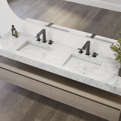 Lavabo sospeso - SAGITTA D SLIM - Riluxa - in marmo di Carrara / con piano integrato / su misura