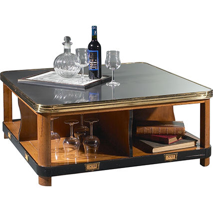 Tavolino basso classico - CP-094T - Félix Monge - in vetro / con supporto in legno / quadrato