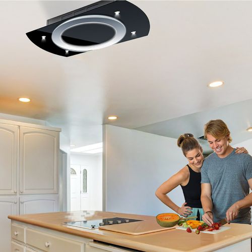 Cappa da soffitto - LA-90-LUNA-STRATOS-BLK - Luxair Cooker Hoods Kitchen Extractors - a ricircolo / con illuminazione integrata / design originale
