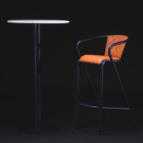 Tavolo alto contemporaneo - BICAtable Central High - BICA chair - impiallacciato in legno / in marmo / con supporto in acciaio verniciato a polvere