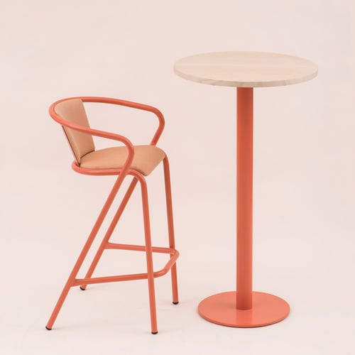 Tavolo alto contemporaneo - BICAtable Central High Inborn - BICA chair - impiallacciato in legno / in marmo / con supporto in acciaio