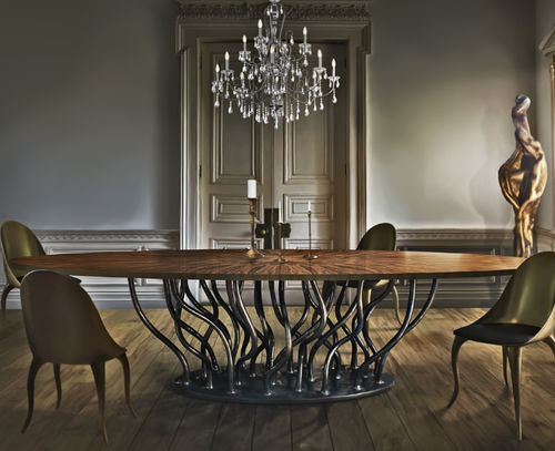 Tavolo da pranzo design organico - ALLANA - KARPA - in noce / in vetro / con base in resina