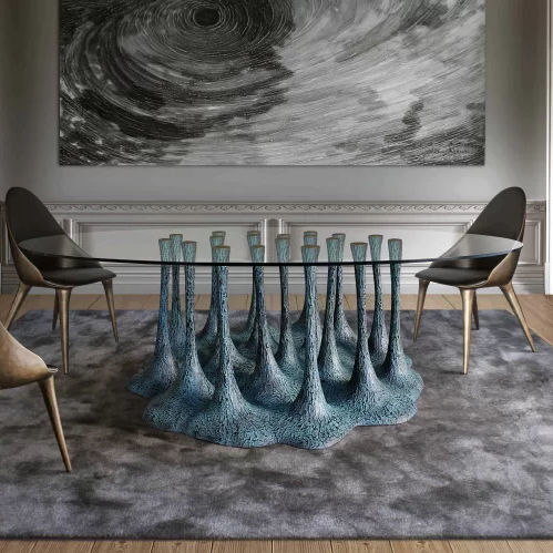 Tavolo da pranzo design organico - AMAZÓNIA - KARPA - in vetro temprato / con base in resina / con base in fibra di vetro