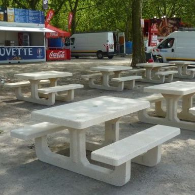 Tavolo da picnic classico - RIO - PREFAC MYWAY - in calcestruzzo / rettangolare / con sedie integrate