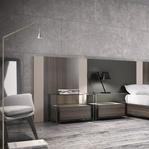 Comodino contemporaneo - CUBE KLAS - EMEDE - in legno / in vetro / con supporto in vetro