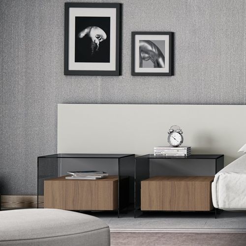 Comodino contemporaneo - CUBE PLINTO - EMEDE - in legno / in vetro / con supporto in vetro