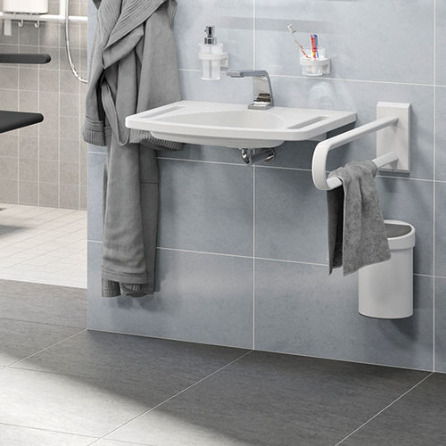 Lavabo sospeso - 7530600 - NORMBAU Beschläge und Ausstattungs GmbH - in ghisa / con portasalviette integrato / curvo
