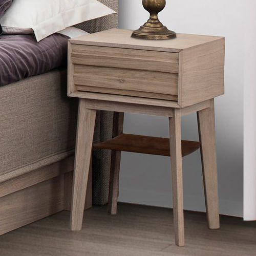 Comodino contemporaneo - EICON WHITEWASHED - Jensen - in legno massiccio / in pelle / rettangolare