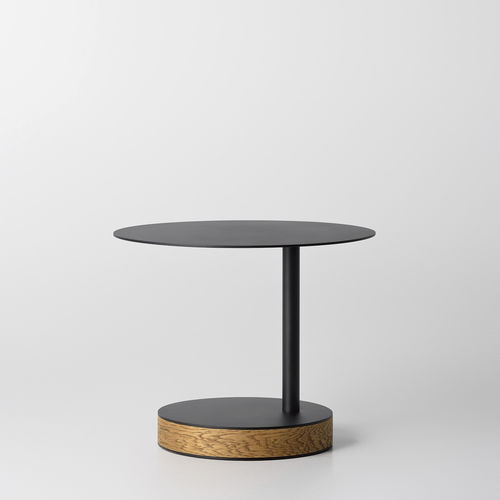 Comodino design originale - DUOO - ZEGEN - in metallo verniciato / con supporto in legno impiallacciato / rotondo