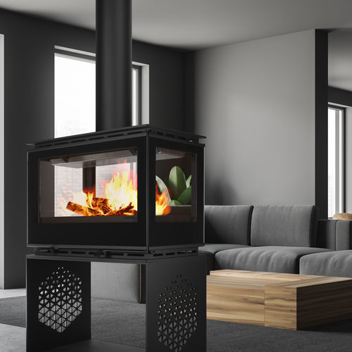 Stufa a legna - DIAMANTINE 80 VISION 360 - BELLIDO Manufacturas Metálicas, S.L. - con piedi / a 4 facce / contemporanea