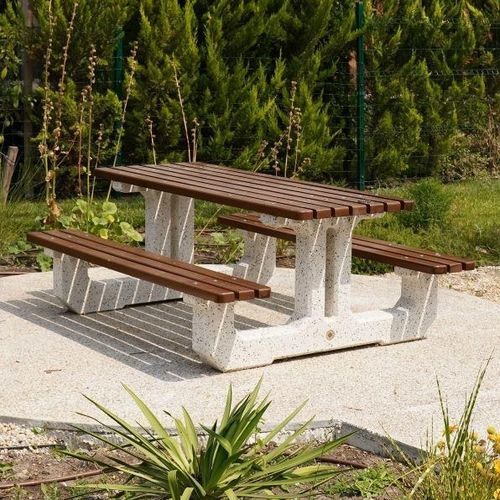 Tavolo da picnic contemporaneo - 219 - Encho Enchev - ETE - in iroko / in bambù / con base in calcestruzzo fibrorinforzato
