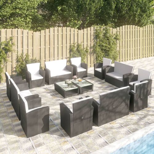 Set lounge da giardino contemporaneo - vidaXL 16-tlg : 3095942 - desayo - in rattan sintetico / in acciaio con rivestimento a polvere / in vetro