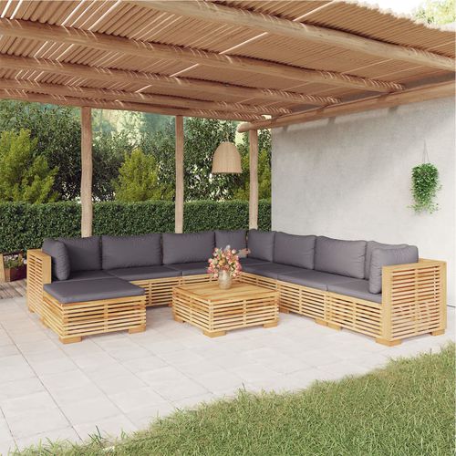 Set lounge da giardino contemporaneo - vidaXL 9-tlg : 3100890 - desayo - in legno massiccio / in teak / in tessuto
