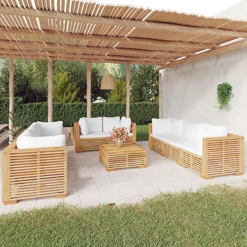 Set lounge da giardino contemporaneo - vidaXL 9-tlg : 3100873 - desayo - in legno massiccio / in teak / in tessuto