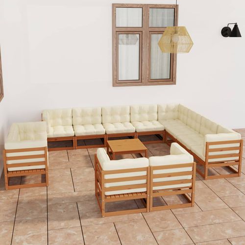 Set lounge da giardino contemporaneo - vidaXL 13-tlg : 3077012 - desayo - in pino / in legno massiccio / in tessuto