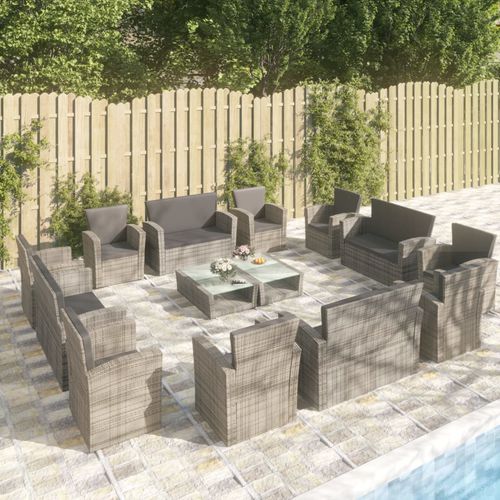 Set lounge da giardino contemporaneo - vidaXL 16-tlg : 3095946 - desayo - in rattan sintetico / in acciaio con rivestimento a polvere / in vetro