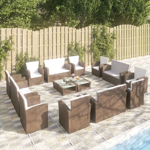 Set lounge da giardino contemporaneo - vidaXL 16-tlg : 3095944 - desayo - in rattan sintetico / in acciaio con rivestimento a polvere / in vetro