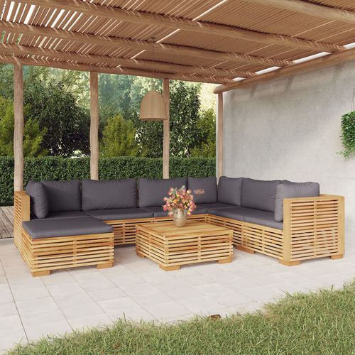 Set lounge da giardino contemporaneo - vidaXL 8-tlg : 3100880 - desayo - in teak / in tessuto / per uso residenziale