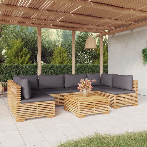 Set lounge da giardino contemporaneo - vidaXL 7-tlg : 3100894 - desayo - in legno massiccio / in teak / in tessuto
