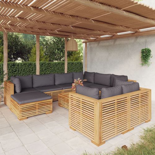 Set lounge da giardino contemporaneo - vidaXL 10-tlg : 3100882 - desayo - in legno massiccio / in legno oliato / in teak