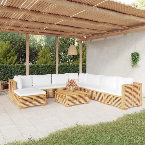 Set lounge da giardino contemporaneo - vidaXL 9-tlg : 3100889 - desayo - in legno massiccio / in teak / in tessuto