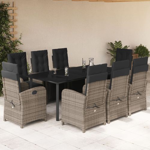 Set tavolo e sedia contemporaneo - vidaXL 9-tlg : 3212569 - desayo - da giardino / in acciaio con rivestimento a polvere / in vetro