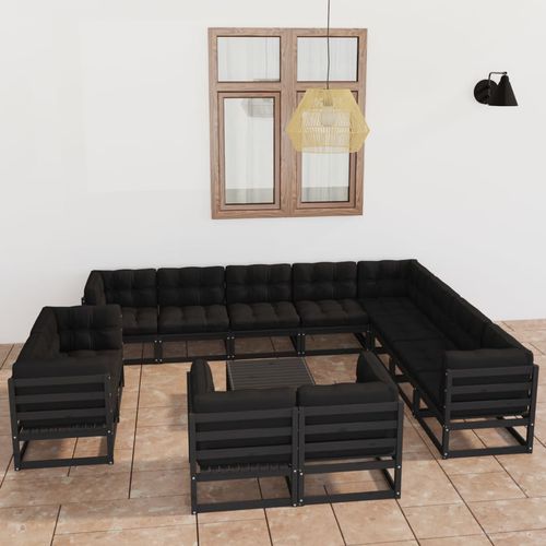Set lounge da giardino contemporaneo - vidaXL 13-tlg : 3077013 - desayo - in tessuto / in legno massiccio / in pino