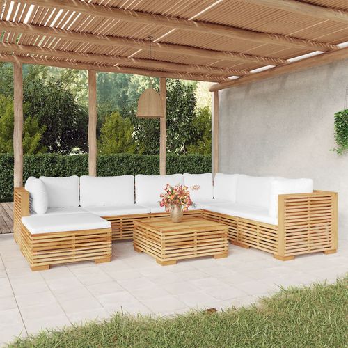 Set lounge da giardino contemporaneo - vidaXL 8-tlg : 3100879 - desayo - in legno massiccio / in teak / in tessuto
