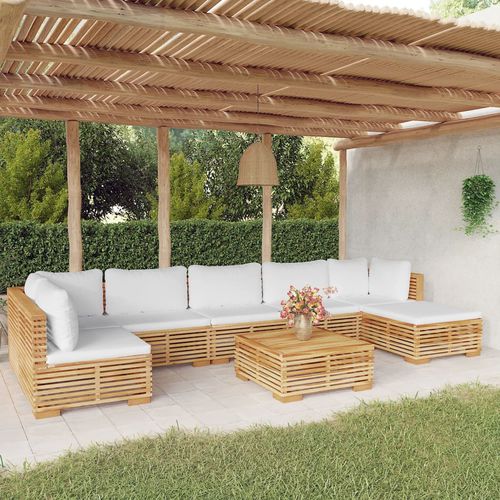 Set lounge da giardino contemporaneo - vidaXL 8-tlg : 3100909 - desayo - in legno massiccio / in teak / in tessuto