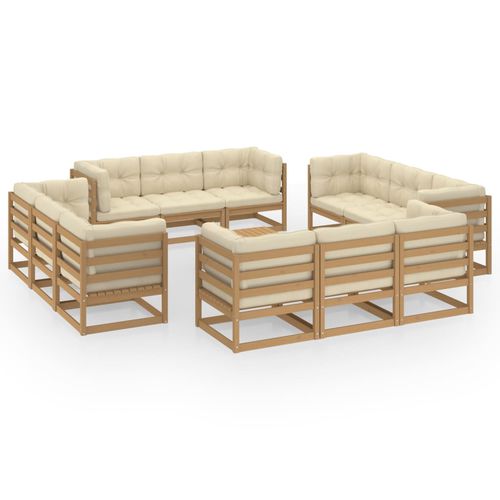 Set lounge da giardino contemporaneo - vidaXL 13-tlg : 3076347 - desayo - in pino / in legno massiccio / in tessuto