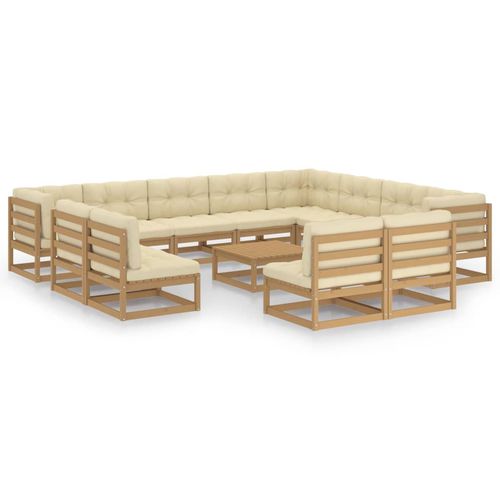 Set lounge da giardino contemporaneo - vidaXL 13-tlg : 3076952 - desayo - in pino / in legno massiccio / in tessuto